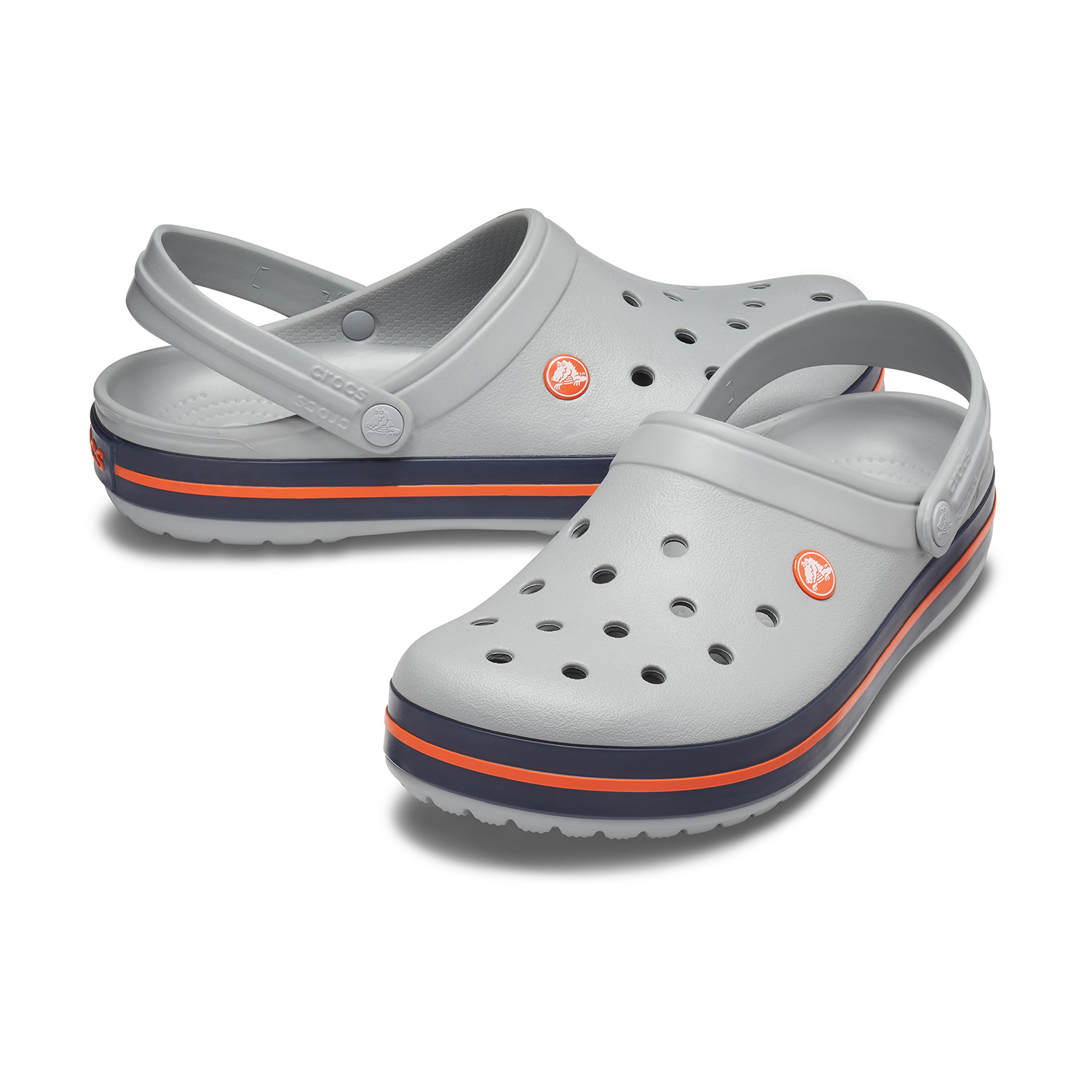 Crocs gris con outlet naranja