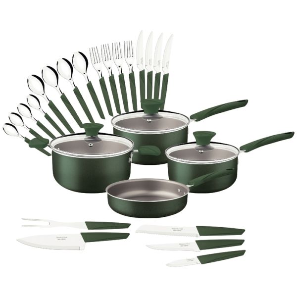 JUEGO DE OLLAS Y UTENSILIOS TRAMONTINA LYF 25PZ COLOR VERDE 28399/205