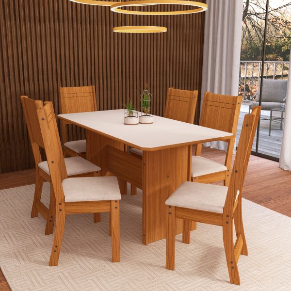 JUEGO DE COMEDOR ABBA EVORA 6 SILLAS 10070.1 INDEKES FREIJO/OFF WHITE