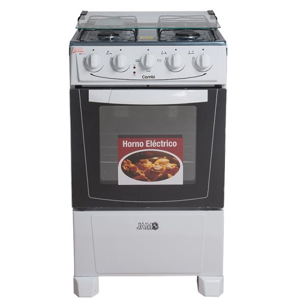 COCINA A GAS JAM MOD. COMBI 4H CON HORNO ELECTRICO BLANCA 11945