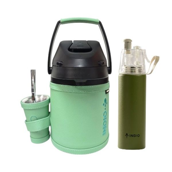 TERMO INDIO INOX 2.5 LTS. CUERO PREMIUM VERDE TIFFANY 