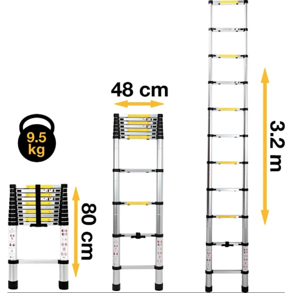 Escalera Telescópica Aluminio 4+4 Pestaña