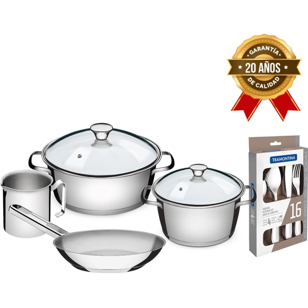 Cocina Inducción Cacerolas Y Sarten Acero Inoxidable 3pcs Plata