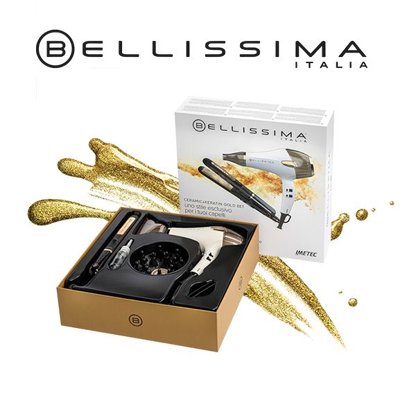 SET BELLISSIMA CERAMIC&KERATIN GOLD SET PLANCHITA VAPOR+SECADOR PRO8007403119034