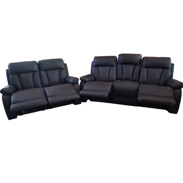 SOFA COUFA RECLINABLE 933 3-2 CUERPOS ECOCUERO NEGRO