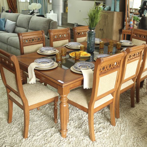 JUEGO DE COMEDOR LILI 8 SILLAS TAP. BEIGE CLARO MUEBLES CORONEL