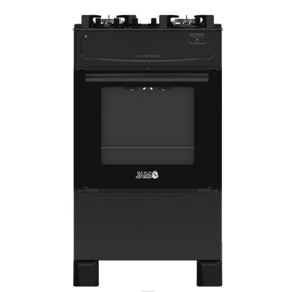 COCINA JAM EVA TOP GLASS A GAS ENC. ELECTRICO 4HB NEGRO C/LUZ EN EL HORNO 11902