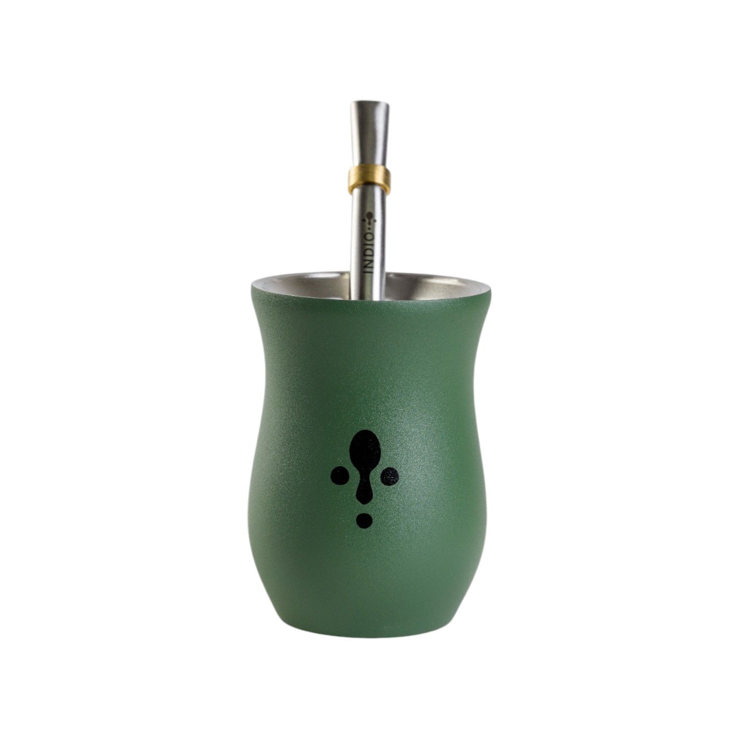 KIT INDIO GUAMPA DE MATE VERDE OSCURO ACERO INOXIDABLE 304 