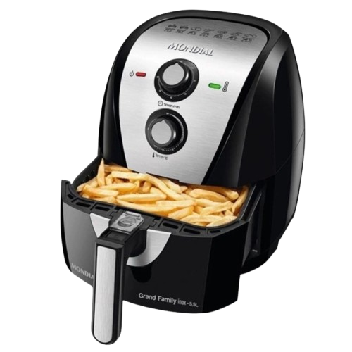 FREIDORA MONDIAL AIR FRYER 5.5LTS. GRAND FAMILY INOX-NEGRO AF-55i