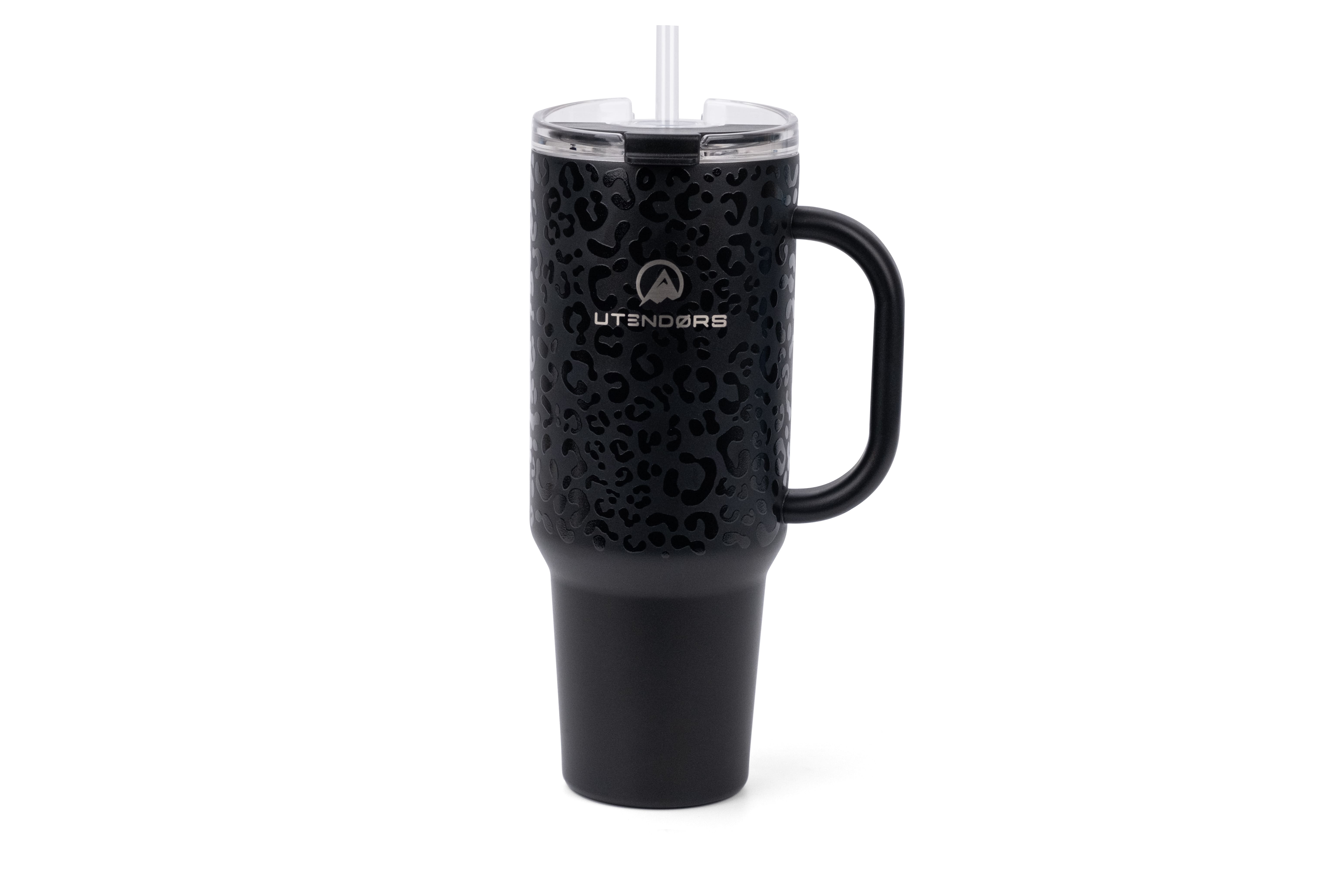 VASO TUMBLER 1.2L. CON PAJITA LEOPARDO NEGRO UTENDORS DA-111S-CAMB