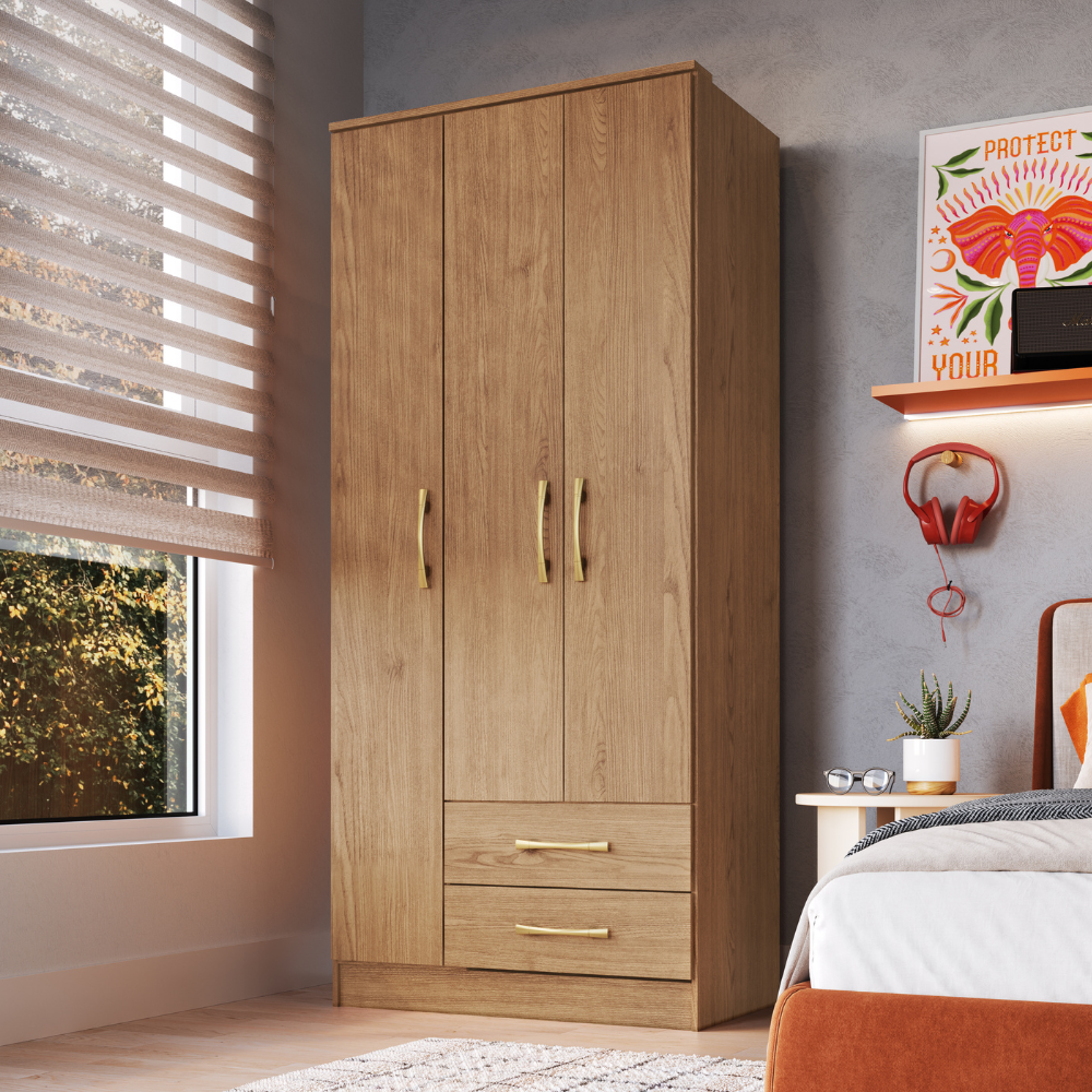 ROPERO MOVELMAX MOSCOU 3 PUERTAS 2 CAJONES MACADAMIA
