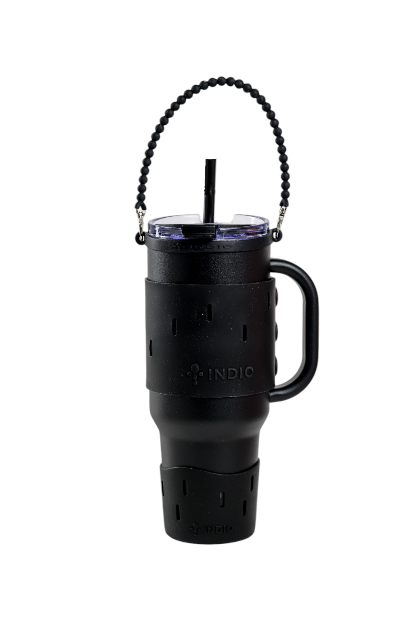 VASO VIAJERO INDIO NEGRO ACERO INOX CON SKIN, MANIJA Y PAJITA 1,1L 