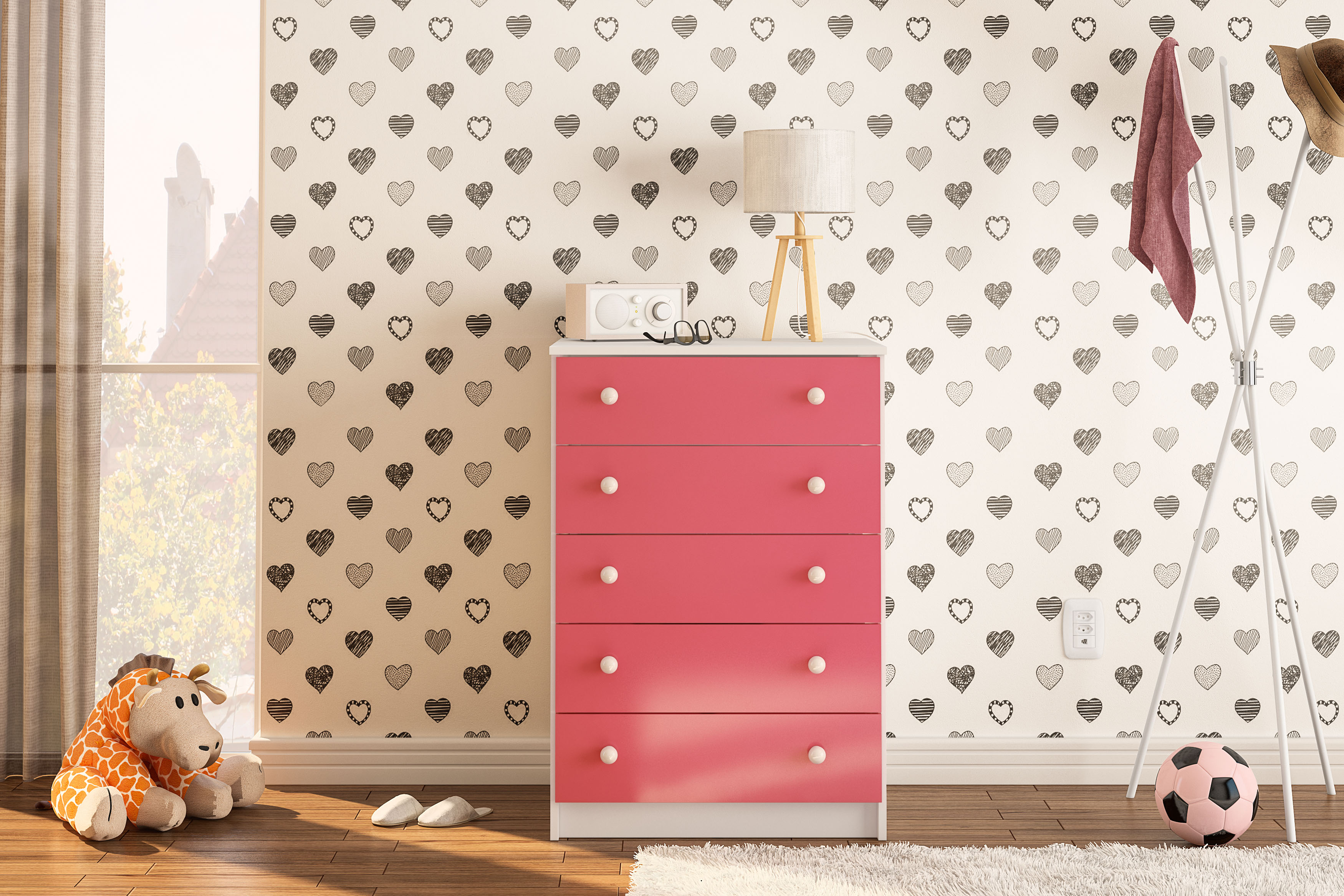 COMODA 5 CAJONES 2541 BLANCO/ROSA POLITORNO