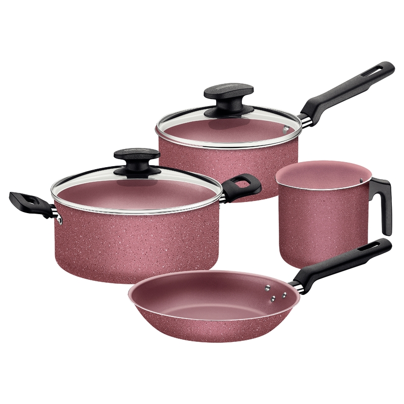 JUEGO DE OLLAS TRAMONTINA TURQUIA ROSADO GRANITO 4 PZAS 27899/488