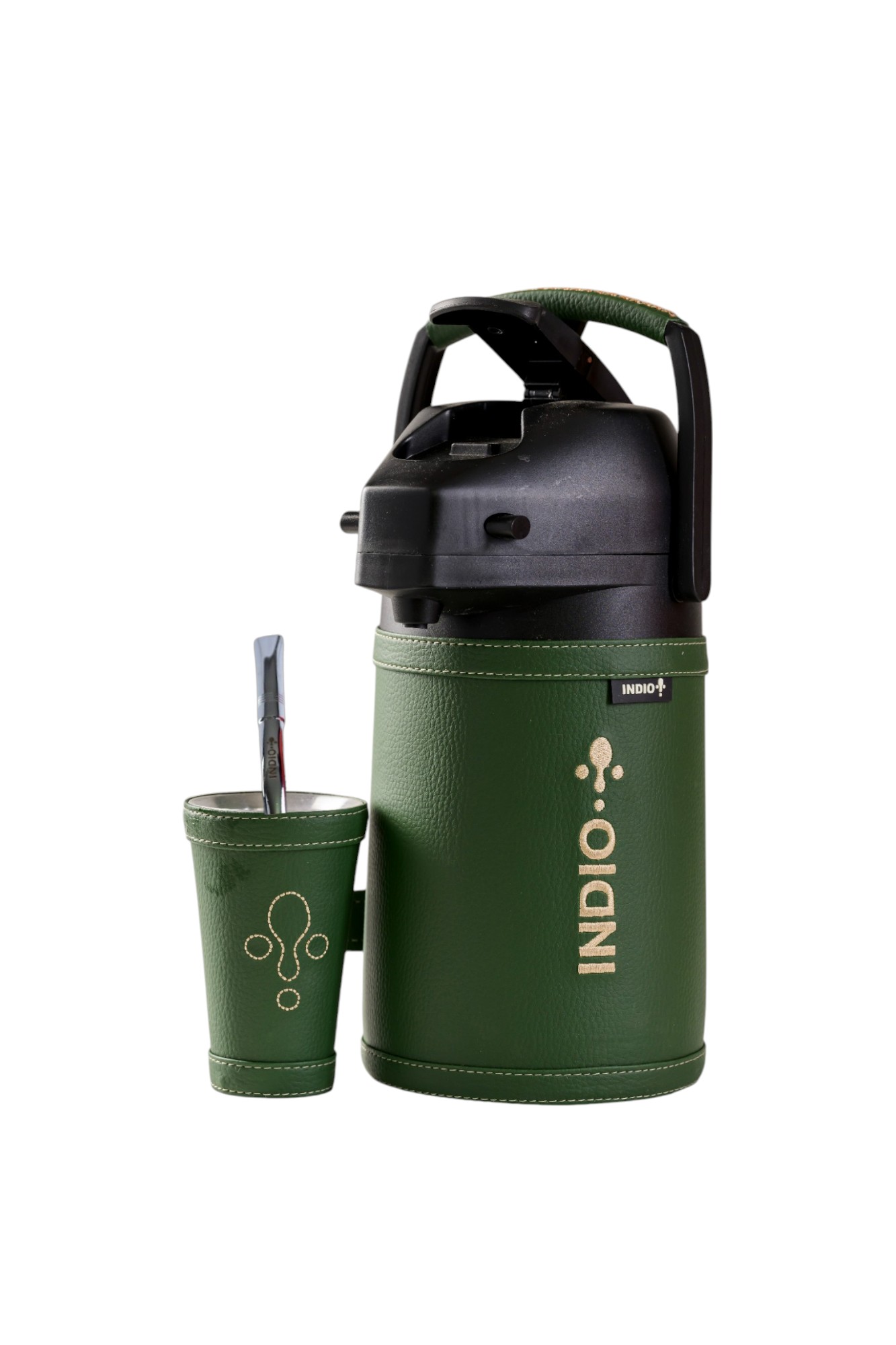 TERMO TERERE INDIO 1.9 LT FORRADO EN SIMIL CUERO PREMIUM VERDE INGLES