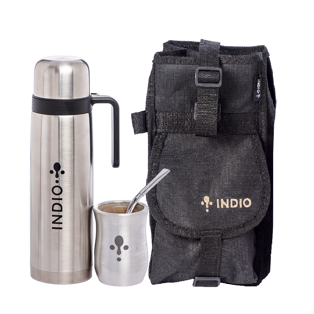 TERMO SET DE INVIERNO MATERO INDIO INOX 1LITRO+GUAMPA+BOMBILLA + BOLSO MATERO