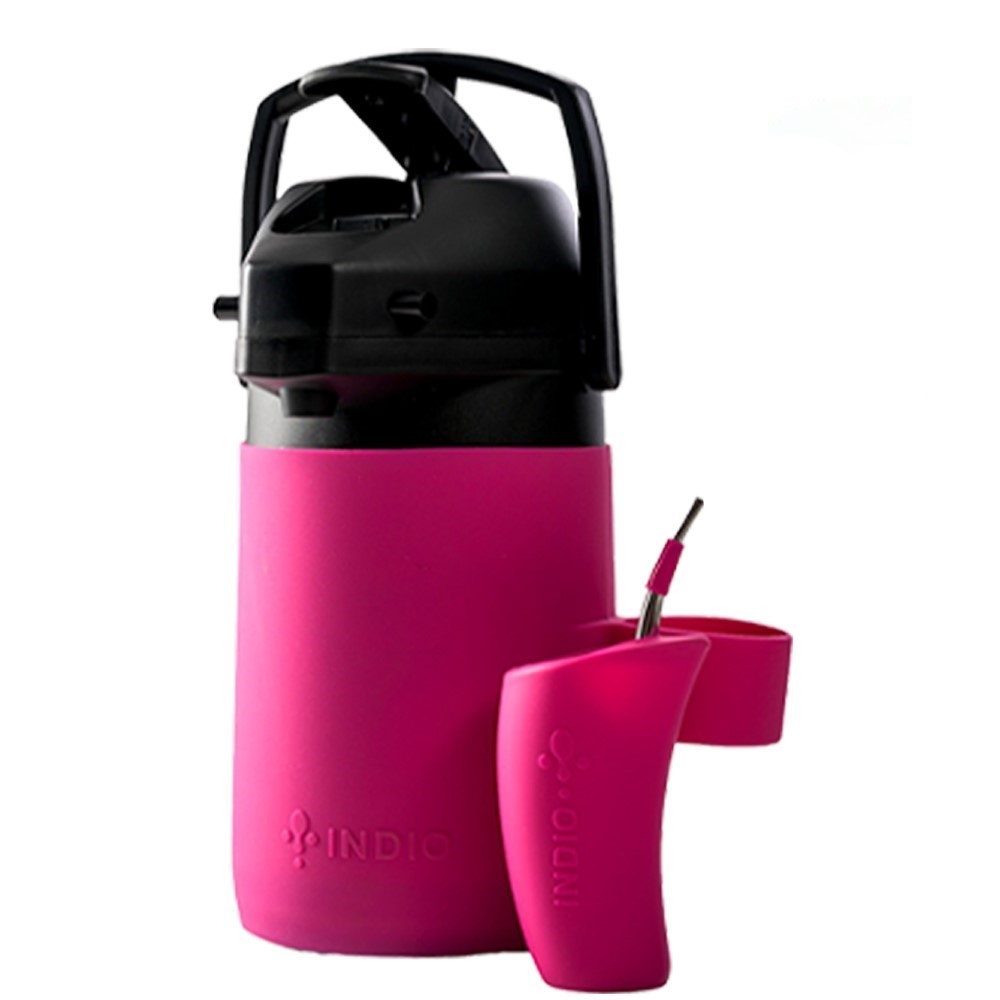 TERMO TERERE INDIO 1.9LTS. ACERO INOX SILICONA SKIN MAGENTA + GUAMPA + BOMBILLA INOX 