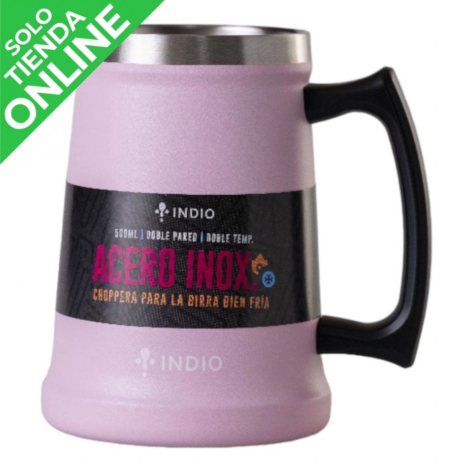 CHOPERA INDIO 500ML ACERO INOX DOBLE PARED ROSA